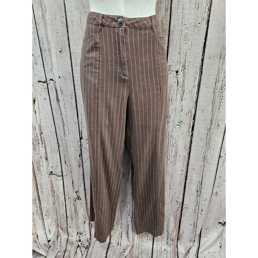 SUNDANCE Women's 12P Andover Pants Brown Linen Blend Wide Leg Slacks Trousers‎